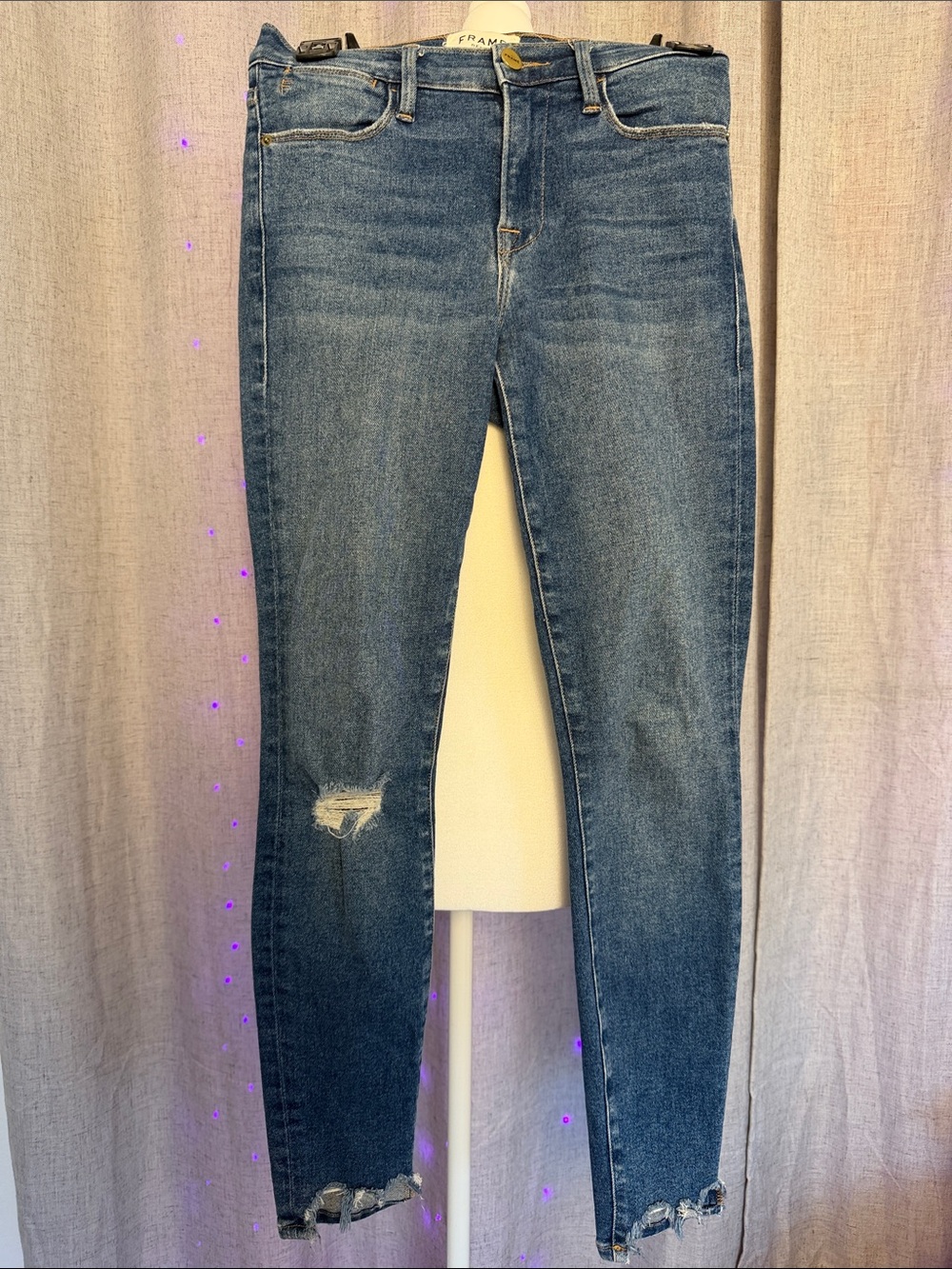 Frame Denim Blue Distressed Skinny Jeans stretchy